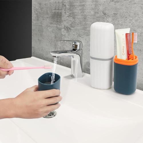 Image of Travel Curry - Travel Toothbrush Cup Case, Portable Toothbrush Holder Case for Traveling, Camping, Business Trip and School, Plastic Toothbrushes Toothpaste Set with Color Options (Pink)