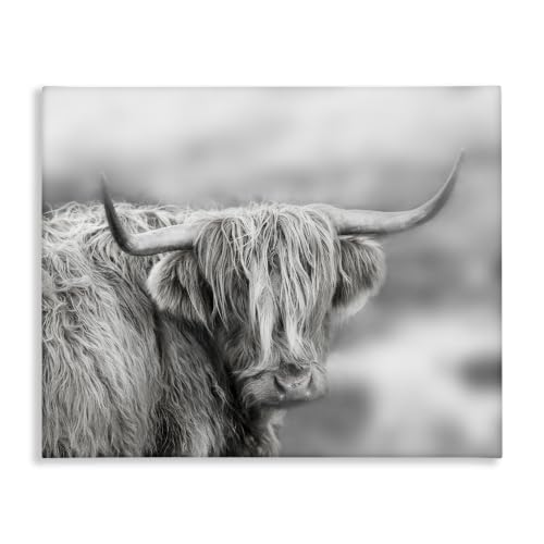 Stupell Industries Monochrome Longhorn Cattle, 24 x 30 Inch Canvas Wall Art