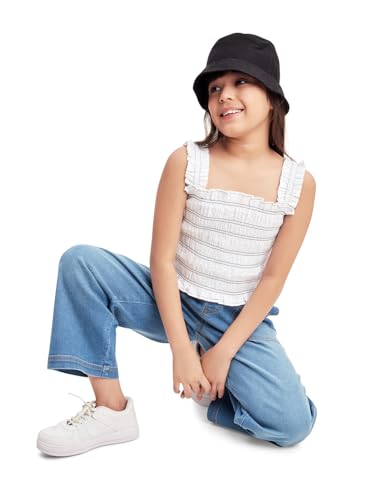 Image of olele Girls Super Jeans Collection for 4-14 Yrs | Stretchable Cotton Denim Trousers | Blue Jeans for Kids | Baggy Denim Pants | Cargo Pants for Girls