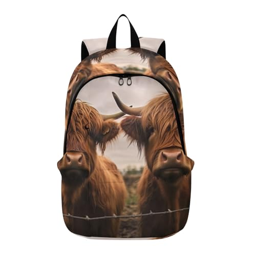 CZXW Two Scottish Highlands Cow Travel Backpack Carry On for Women Men, 15.6 Inch Laptop Backpack, Airline Approved, Water-Repellent Casual Daypack for Sport