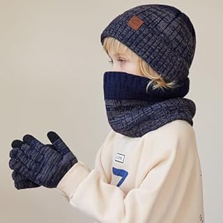 MAZELIKEHOOD 3 Pièces Bonnet Gants Écharpe Garçon Ensemble Chaud Hiver pour Enfants Trico Doux Accessoires Nécessaire Extérieur Sport