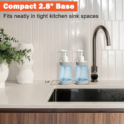 Image of Plastic Hand Soap Dispenser 2 Pack, 13.5 oz Clear Refillable Dish Soap Pump Dispenser, Stylish Triangle Design for Bathroom Kitchen Countertop (Gray)