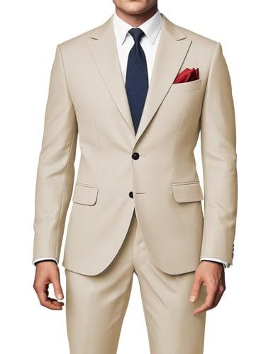 Men's Peak Lapel Suits 2 Piece Slim Fit Wedding Prom Business Suit 2 Button Blazer Jacket and Pants Tuxedo Set