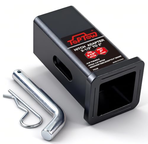 TOPTOW 64028S Trailer Hitch Adapter 2-1/2 to 2 Hitch Reducer Sleeve Carbon Steel Upgraded 5/8 inch Pin & Clip Included