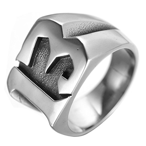 INRENG Men's Stainless Steel Lucky Number 13 Biker Ring High Polished Silver Band Size 13