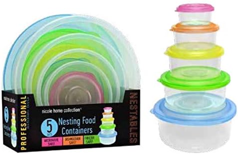 Round Food Containers With Colorful Lids - Assorted Sizes, 5 Pcs image 4
