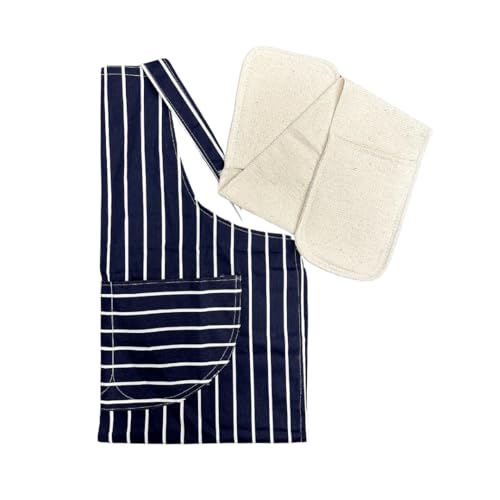 Avern Cleaning Supplies Chefs Cooking Apron & Oven gloves 100% Cotton for women men Cotton Baking School college Restaurants kitchen cooks Bistro Professional Red Stripped (Blue Apon + Oven Gloves)