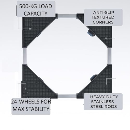 Image of PUREAGLE Premium Heavy Duty Adjustable 24-Wheel Trolley Stand for Washing Machine (6,7,8,9 kg) - Front & Top Load Compatible, Refrigerator Single & Double Door & Dishwasher | (Metal, Black)