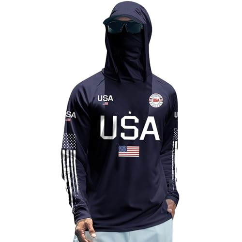 Chemise de pêche UPF 50+ avec masque intégré et imprimé drapeau USA