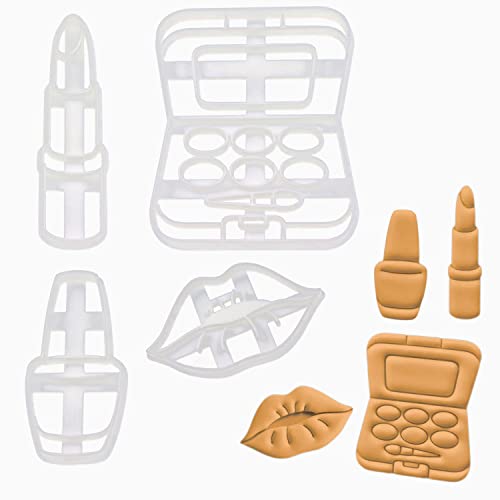 Set of 4 Make-Up themed cookie cutters (Designs: Lip Kiss,