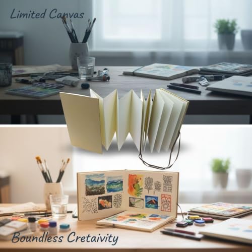 2 Pcs A5 Accordion Sketchbook, Foldable Artist Journal with 38 Pages, Double Sided Watercolor and Drawing Paper, Ideal for Stamps, Creative Records, Art Projects, and Scrapbooking - Image 2