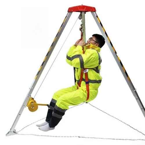 Trípode de Rescate, Kit de trípode de Aluminio Resistente para extinción de Incendios en Espacios confinados, arnés de Seguridad y protección contra caídas de 9,95 m, Patas Ajustables, pies