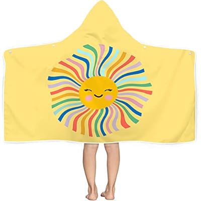 Kids Sun Hooded Beach Towel, Cute Smiling Face Sun Printed Large Microfiber Beach Bath Towel with Hood for Girls 50"x30", Soft Absorbent Quick Dry Beach Swim Pool Towel for Toddler (Sun) 41tVTm7U12L. SS400