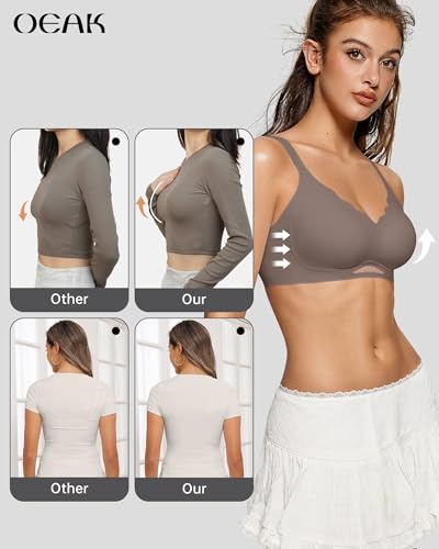 Image of OEAK Womens Wireless Jelly Bras Scalloped Push Up No Underwire Bralette Supportive Tshirt Bra Seamless Comfortable Bras