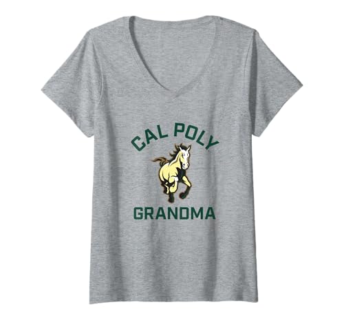 Womens Cal Poly Mustangs Arched Grandma V-Neck T-Shirt
