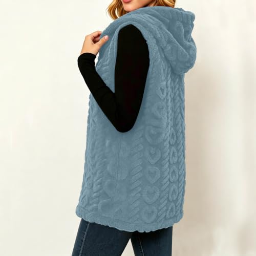 Hooded Fleece Vest Women Long Plush Sleeveless Jacket Button Down Outerwear - image 6