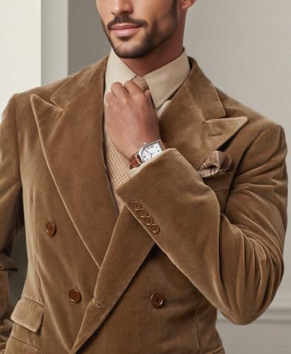 VENNYNG Men's Velvet Suit Double Breasted Lapel 2 Piece Tuxedo Prom Suit for Man Christmas Prom Dinner4