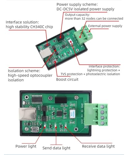 Cable convertidor serie CH340 USB A RS485 adaptador aislado 5V VCC para Modbus 3