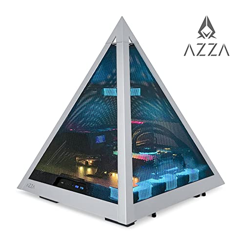 Gabinete para PC AZZA Pyramid Mesh - Chasis ATX en forma de pirámide con paneles de malla y estructura de aluminio anodizado, soporte para placas base E-ATX y radiador de 360 mm, ventilador ARGB Apex de 120 mm, cable riser PCI-e 4.0 x16 y soporte para GPU miniatura 6