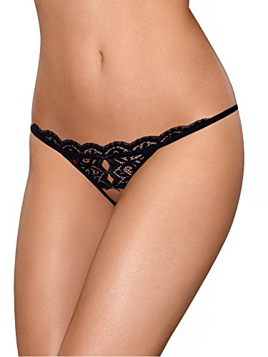 Obsessive extravaganter Ouvert-String aus verführerischer Spitze, schwarz (L/XL)