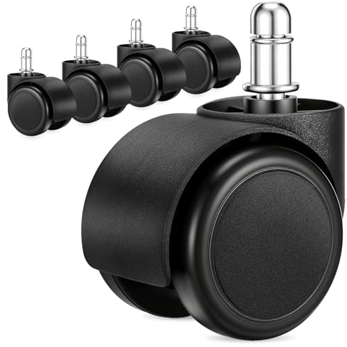 2 Inch Office Chair Casters Wheels Heavy Duty, 5 pcs Chair Wheel Replacement, Mute Rubber Rotating Desk Chair Wheels for All Floor, Smooth & Quiet Caster, Universal Standard Stem Size Fits 99%