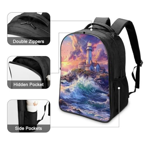 Lighthouse on an Island Funny 16 Inch Backpack for Men Women Casual Daypack with 2 Compartment for Travel Work4