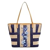 Vera Bradley Tote Bag, Navy Stripe Straw