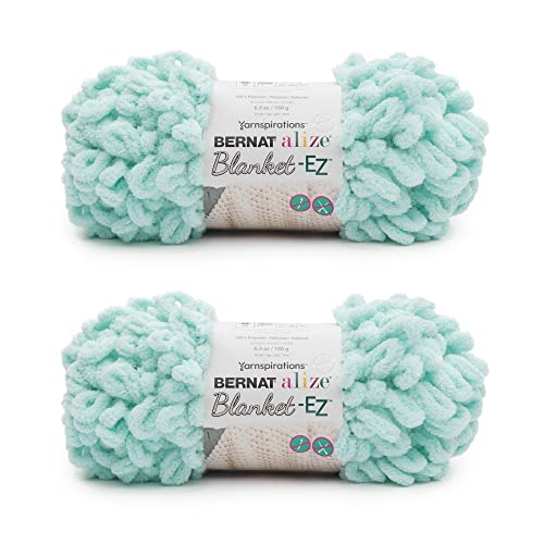 Image of Bernat Alize Blanket-EZ Super Soft Looped Yarn for Beginners, Hand Knitting- No Needles or Hooks Needed, Mint 2 Pack