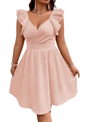 Image of Floerns Women's Plus Size Wrap Front Sweetheart Neck Ruffle Cap Sleeve A Line Dress