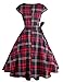 PUKAVT Women's 1950 Boatneck Cap Sleeve Vintage Swing Cocktail Party Dress with Pockets Red Plaid S