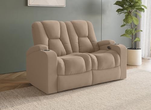 DecoInParis Canapé 2 Places Relax électrique en Tissu Microfibre Beige EL Clarence