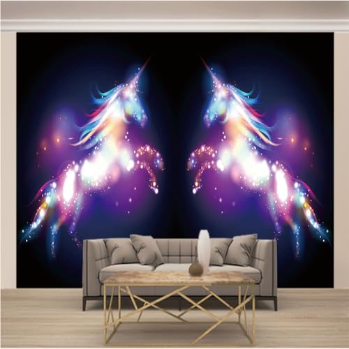 Papier peint panoramique 3D licorne intissé premium pour décoration murale
