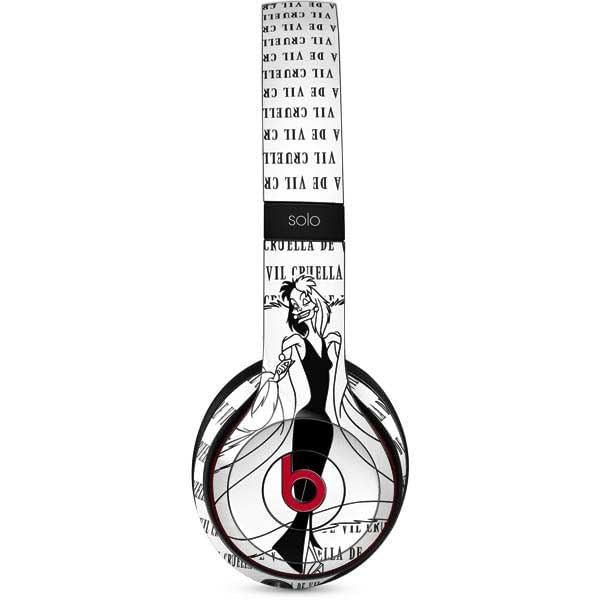 Skinit Decal Audio Skin Compatible with Beats Solo 2 Wireless - Officially Licensed Disney Villains Cruella de Vil Black and White Design