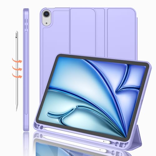 iMieet iPad Air 11/10.9 Inch Case M2/5th/4th Gen 2024/2022/2020 with Pencil Holder, Trifold Stand, Light Purple