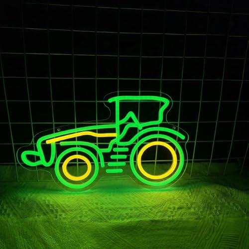 Image of Green Tractor Neon Sign Farm LED Light for Man Cave,Dimmable Tractor Wall Decor for Garage, USB Powered Wall Decor Farmhouse LED Sign for Bar Farm Themed Store