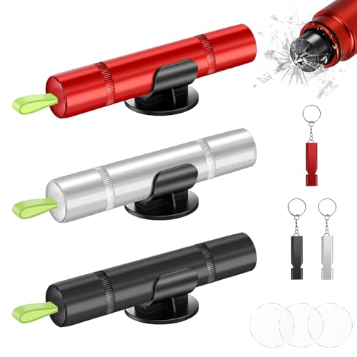 Rlssaki 3 Pièces Brise Vitre Coupe Ceinture, 2 en 1 Marteau Brise Vitre Voiture, Marteau de Sécurité pour Voiture, Briseur de Vitre avec Verre de Test pour S'Entraîner, pour Sauvetage d'urgence