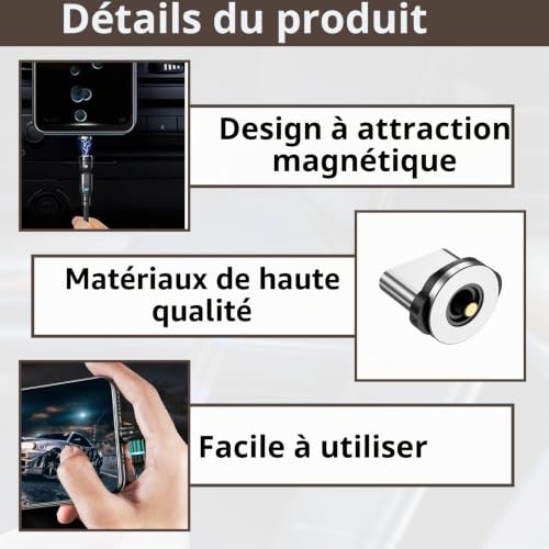 Menibeuty USB C Magnétique, 6pcs Type C Magnetic Adapter Adaptateur de Connecteur Magnétiques, Protection Contre La Poussière Chargeur Magnétique pour Câble de Charge USB Magnétiques – vue 3