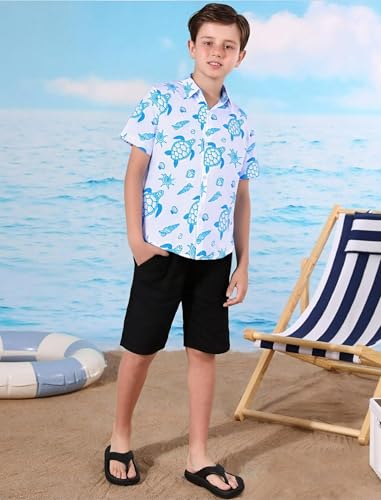Image of Hawaiian Shirt for Boys Button Down Wrinkle Free Shirt Short Sleeve Funny Beach Casual Summer Print Top for Kids 4-15 Years