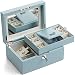 Vlando Two Tray Lockable Jewelry Box, Jewelries Collections Organizer, Girls Gift (Light Blue)