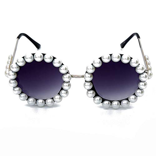 mincl/Vintage Round Pearl Sunglasses Women Luxury Alloy Oversized Frame Party Glasses Retro Shades