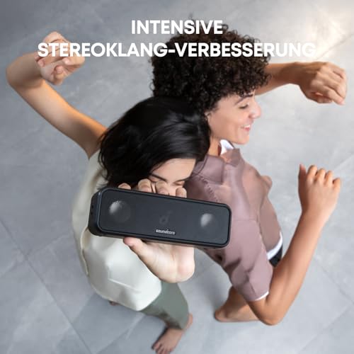 soundcore 3 Bluetooth Lautsprecher, Stereo-Sound, Audiotreiber mit Titan-Membran, PartyCast, BassUp, 24 Stunden Akku, IPX7 Wasserschutz, individueller EQ, für Zuhause, Draußen, Garten (in Schwarz) – Bild 3