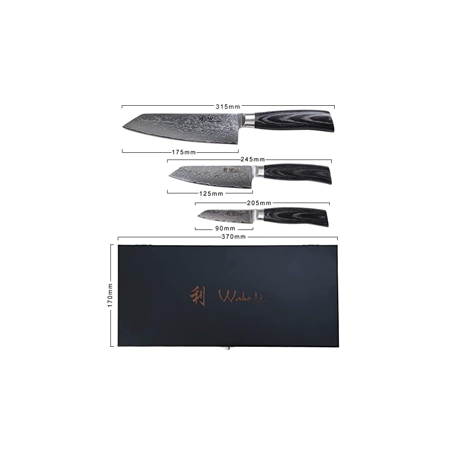 Wakoli-Edib-pro-3-pcs-Damascus-Knife-Set-I-Professional-Kitchen-Knives-made-of-Japanese-Damascus-Steel-VG10-Chef-Knife-Set-with-black-Pakka-Wood-Handle-in-Gift-Box Wakoli Kitchen Knife Set, 3 Pieces Professional Kiritsuke Chef Knife Set made from 67 Layers Genuine Damascus Steel with VG10 Core, Damascus Knife with Black Pakkawood Handles in Gift Box (EPOB 3-pcs)