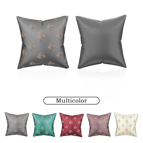 Image of Kuber Industries Polyester Cushion Cover 16 Inch x 16 Inch Set of 5 with Zip Closure | Decorative Throw Pillow Square Cushion Cover for Sofa Set, Bedroom and Living Room | Golden Tree - Multicolor