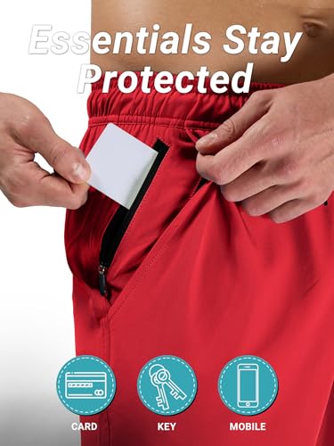 Arcweg Mens Swim Trunks Red with Compression Liner 2 in 1 Quick Dry Samill Swim Shorts Bathing Suits Beach Shorts wih Ziper Pockets - image 5