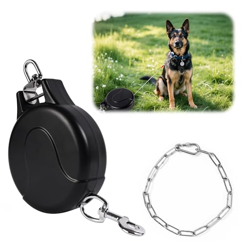 XIGOUPT Retractable Dog Leash and Tie Out Cable Set, Heavy-Duty Retractable Tie Out for Yard, Camping and Backyard Dog Runner with Stainless Steel Chain for Medium to Large Breeds