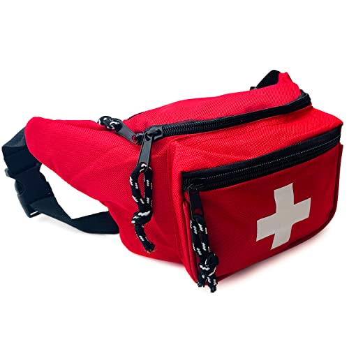ASA TECHMED Lifeguard Fanny Pack with Whistle Lanyard - Baywatch Style First Aid Hip Pack w/Adjustable Strap, Cross Logo + Zipper Pouch, Emergency Equipment Set Red - Image 5