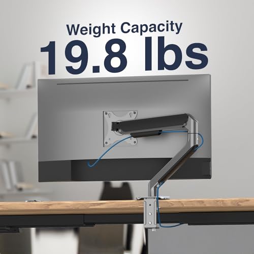 Image of Desky Spring Eco Single Monitor Arm - Gas Spring Mount for 13-32 inch Monitors, Full Motion Adjustability, Cable Management, VESA 75 /100, Heavy-Duty Aluminum - Space Grey