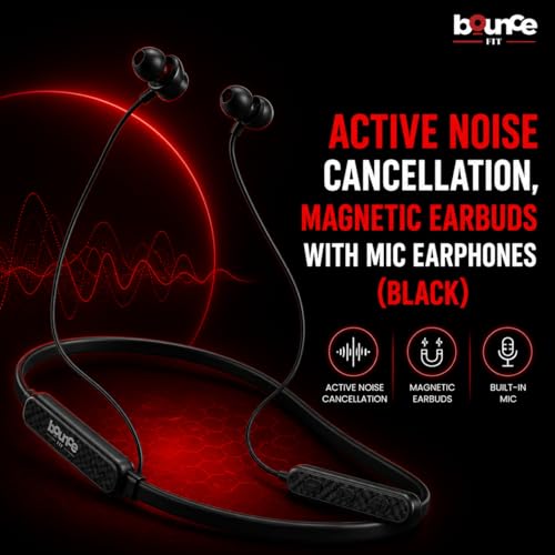 Image of Bouncefit Sonic 144 Bluetooth Wireless Neckband, 35H Continuous Playback Battery, Deep Bass, Stereo Sound, HD Calls, Type C Fast Charging, Rich Audio, Bluetooth Neckband with Mic Earphones (Black)
