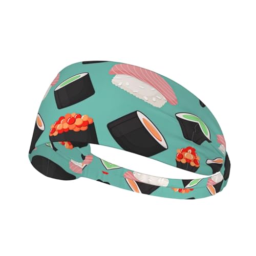 Sushi Food Pattern1 Print Elastic Exercise Headband – Breathable Sports Head, Fashionable Summer Sweatband