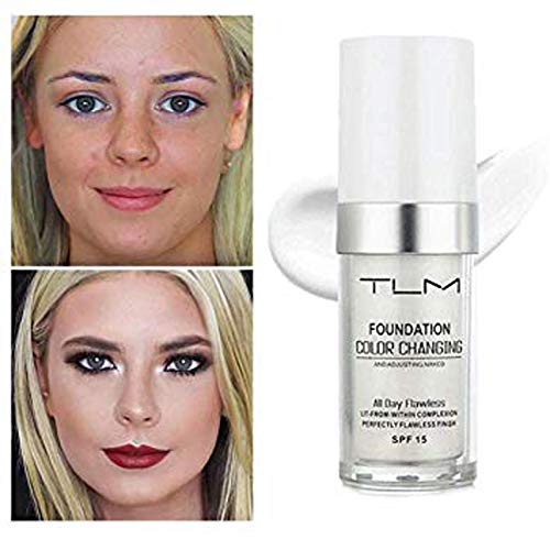 TLM Flawless Colour Changing Foundation, Self Adjusting Warm Skin Tone Foundation Nude Face Makeup Base Moisturizing Liquid Cover Concealer for Women Girls